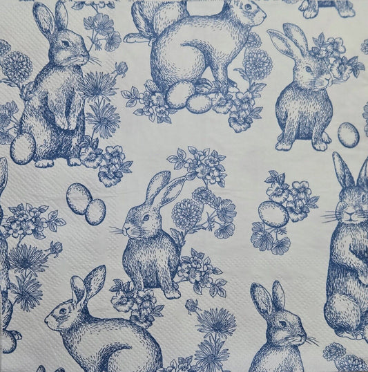 TWO Individual Paper Lunch Decoupage Napkins - 2599 Blue Easter Bunnies