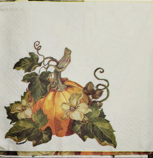 TWO Individual Paper Lunch Decoupage Napkins - 2485 Harvest Pumpkins