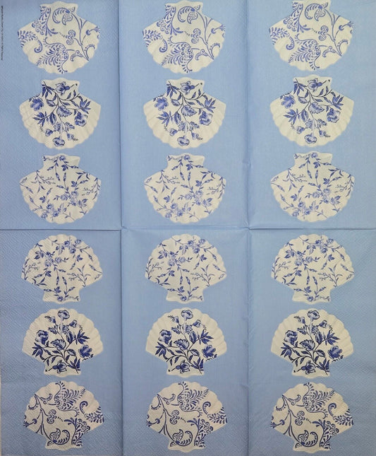 TWO Individual Paper Guest Decoupage Napkins - 2619 Blue Blue Shells