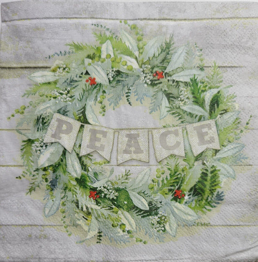 TWO Individual Paper Lunch Decoupage Napkins - 2513 Christmas Peace Wreath