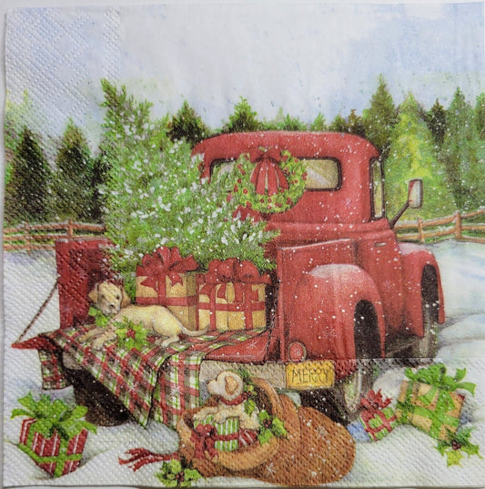 TWO Individual Paper Lunch Decoupage Napkins - 2516 Christmas Truck Delivery