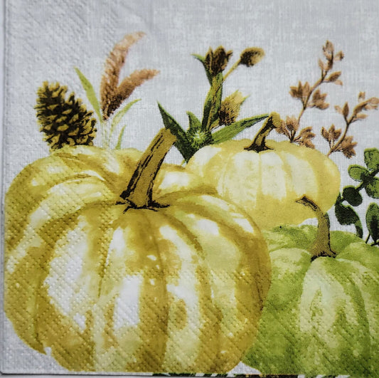 2 Individual Paper Cocktail Decoupage Napkins - 2491 Fall's Pale Pumpkins