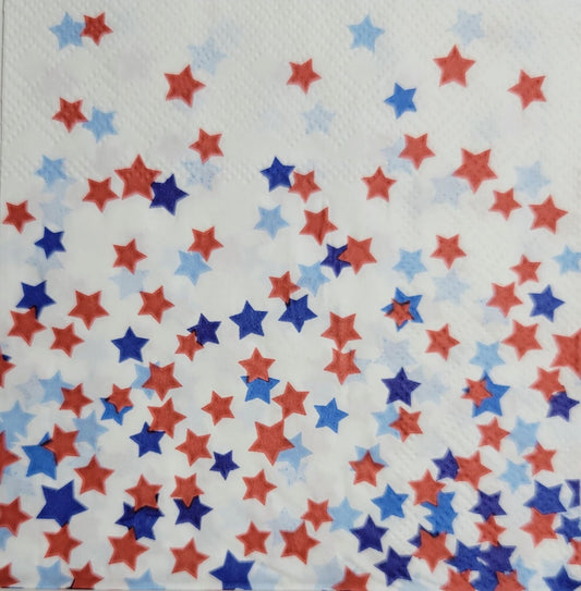 TWO Individual Paper Cocktail Decoupage Napkins - 2391 Foiled Red and Blue Stars