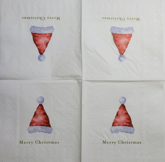 TWO Individual Paper Cocktail Decoupage Napkins - 2550 Christmas Santa Hat