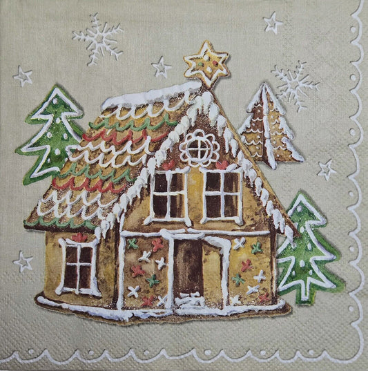 TWO Individual Paper Lunch Decoupage Napkins - 2595 Christmas Gingerbread House