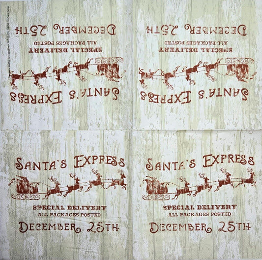 TWO Individual Paper Lunch Decoupage Napkins - 2596 Santa's Express