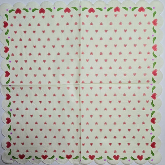 TWO Individual Paper Lunch Decoupage Napkins - 2592 Scalloped Folk Hearts