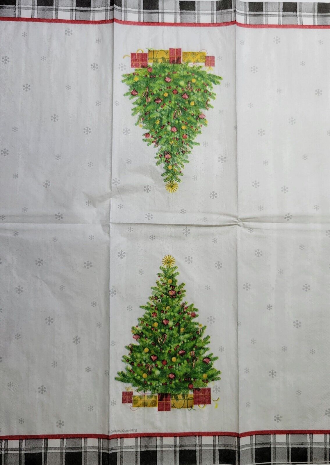 TWO Individual Paper Guest Decoupage Napkins - 2535 Plaid Christmas Tree