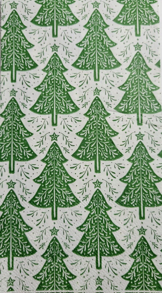 TWO Individual Paper Guest Decoupage Napkins - 2531 Green Christmas Trees