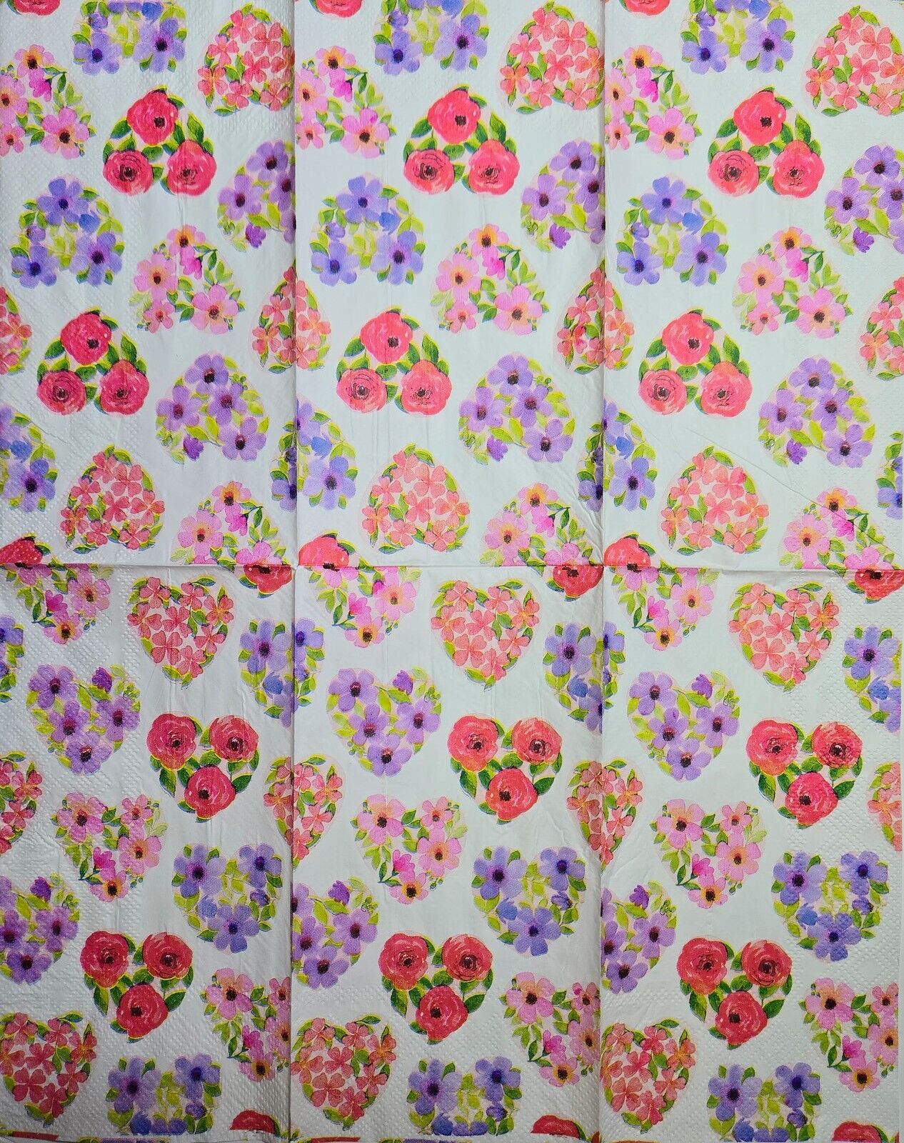 TWO Individual Paper Guest Decoupage Napkins - 2585 Floral Hearts