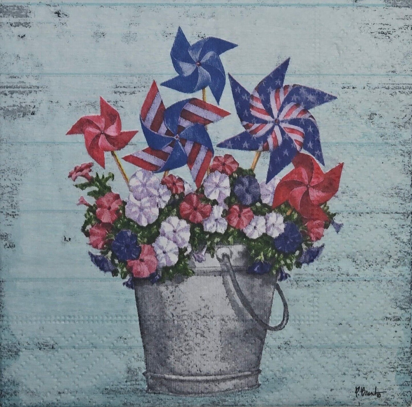 TWO Individual Paper Cocktail Decoupage Napkins - 2630 Patriotic Pinwheels