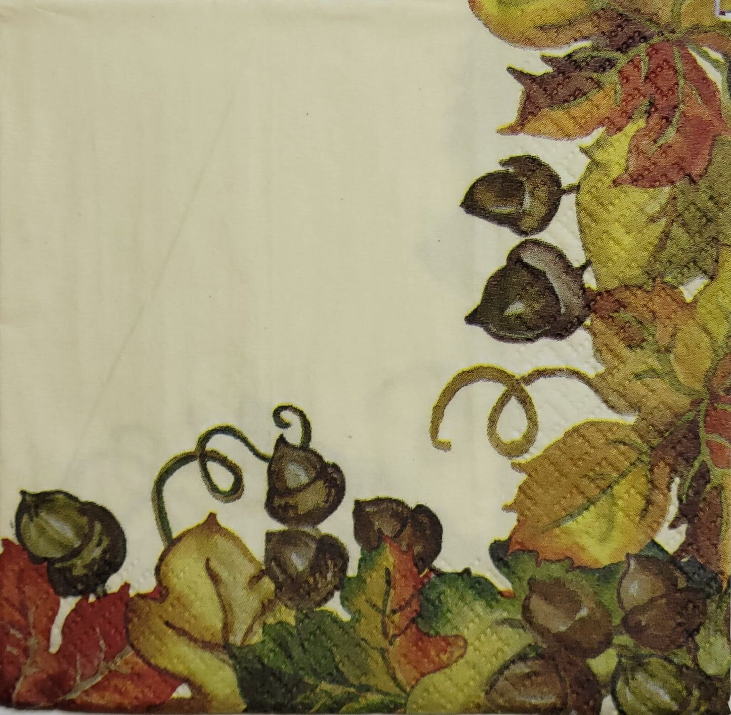 2 Individual Paper Cocktail Decoupage Napkins - 2492 Acorns & Leafy Vines