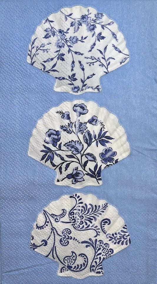 TWO Individual Paper Guest Decoupage Napkins - 2619 Blue Blue Shells