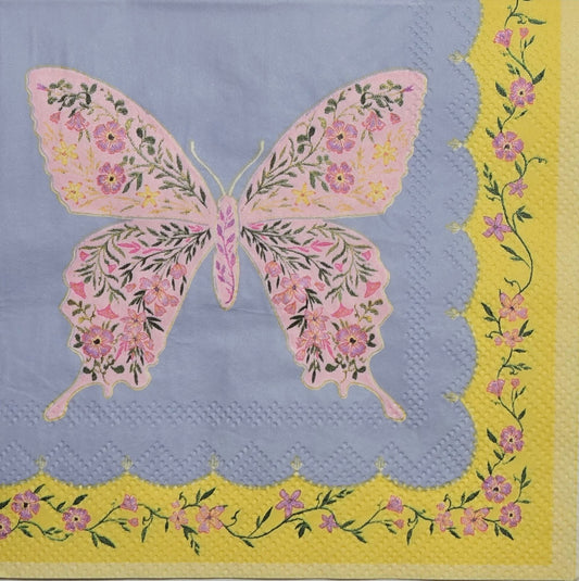 TWO Individual Paper Cocktail Decoupage Napkins - 2819 Shabby Chic Butterfly
