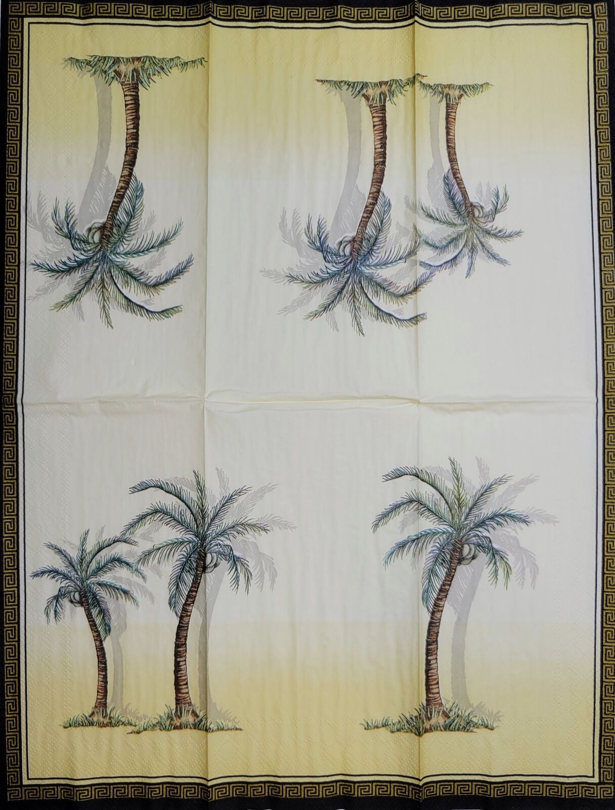 TWO Individual Paper Guest Decoupage Napkins - 2429 Palm Tree Cream with Border