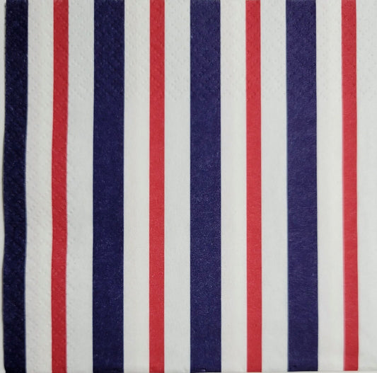 TWO Individual Paper Cocktail Decoupage Napkins- 2389 Patriotic Red Blue Stripes