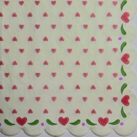 TWO Individual Paper Lunch Decoupage Napkins - 2592 Scalloped Folk Hearts