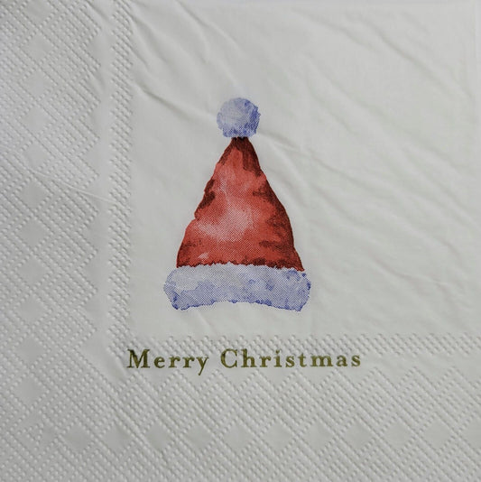 TWO Individual Paper Cocktail Decoupage Napkins - 2550 Christmas Santa Hat