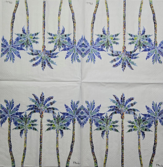 TWO Individual Paper Cocktail Decoupage Napkins - 2783 Blue Tahiti Palm Trees