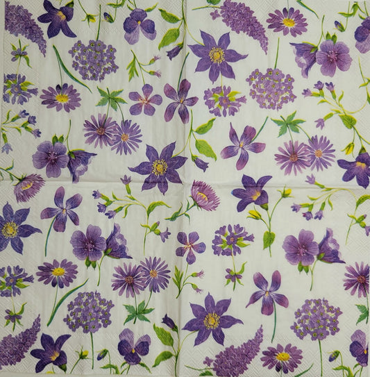 TWO Individual Paper Cocktail Decoupage Napkins- 2400 Clea's Purple Floral Burst