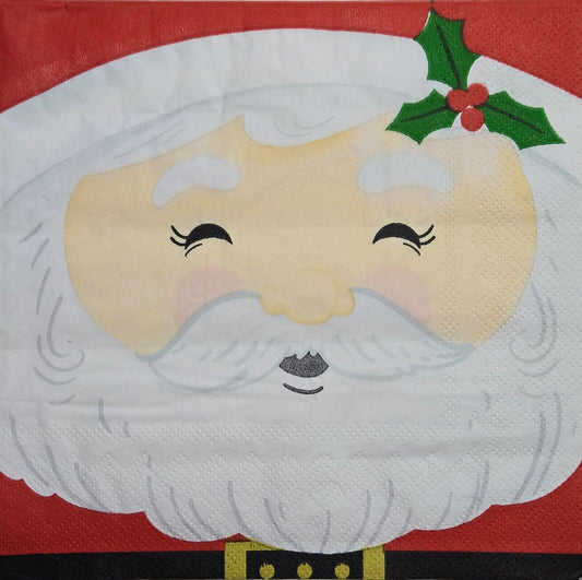 TWO Individual Paper Lunch Decoupage Napkins - 2597 Jolly Santa Face