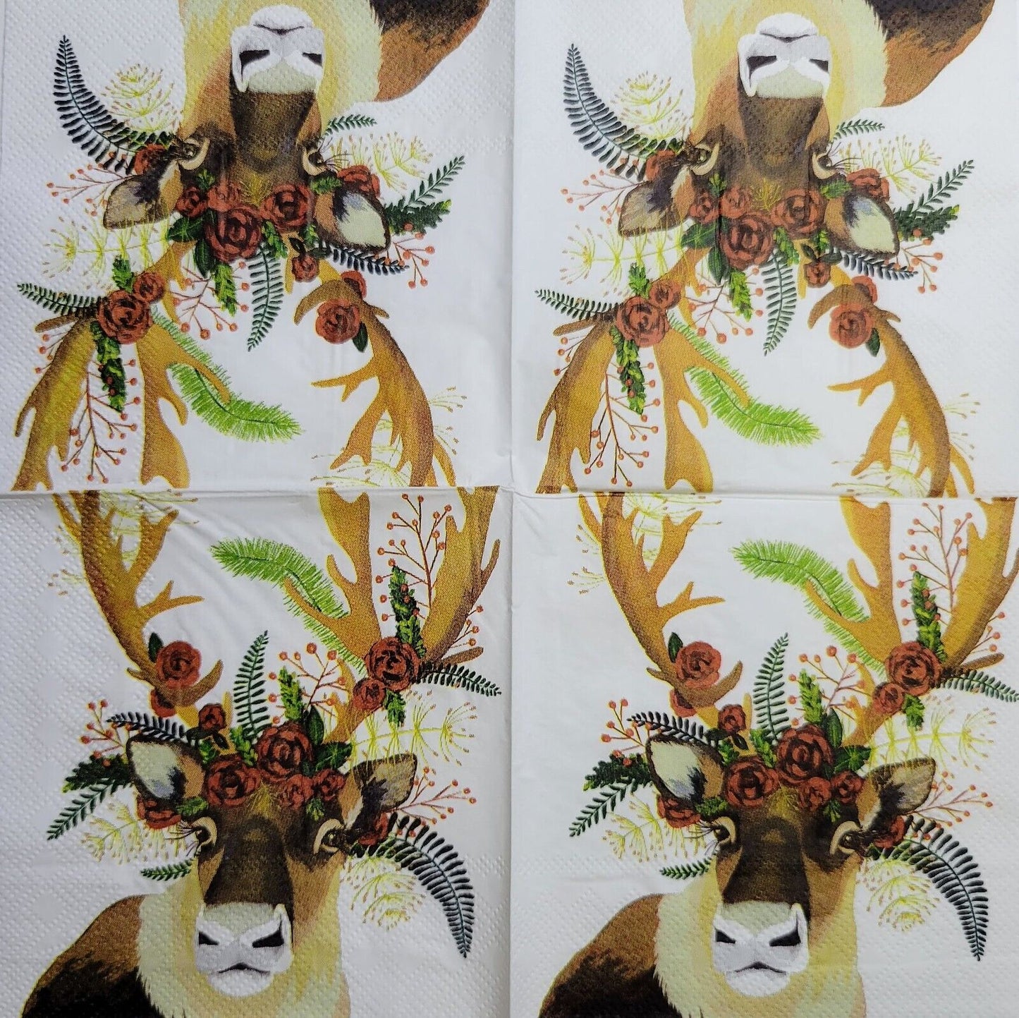 2 Individual Paper Cocktail Decoupage Napkins - 2557 Winter Eve Reindeer