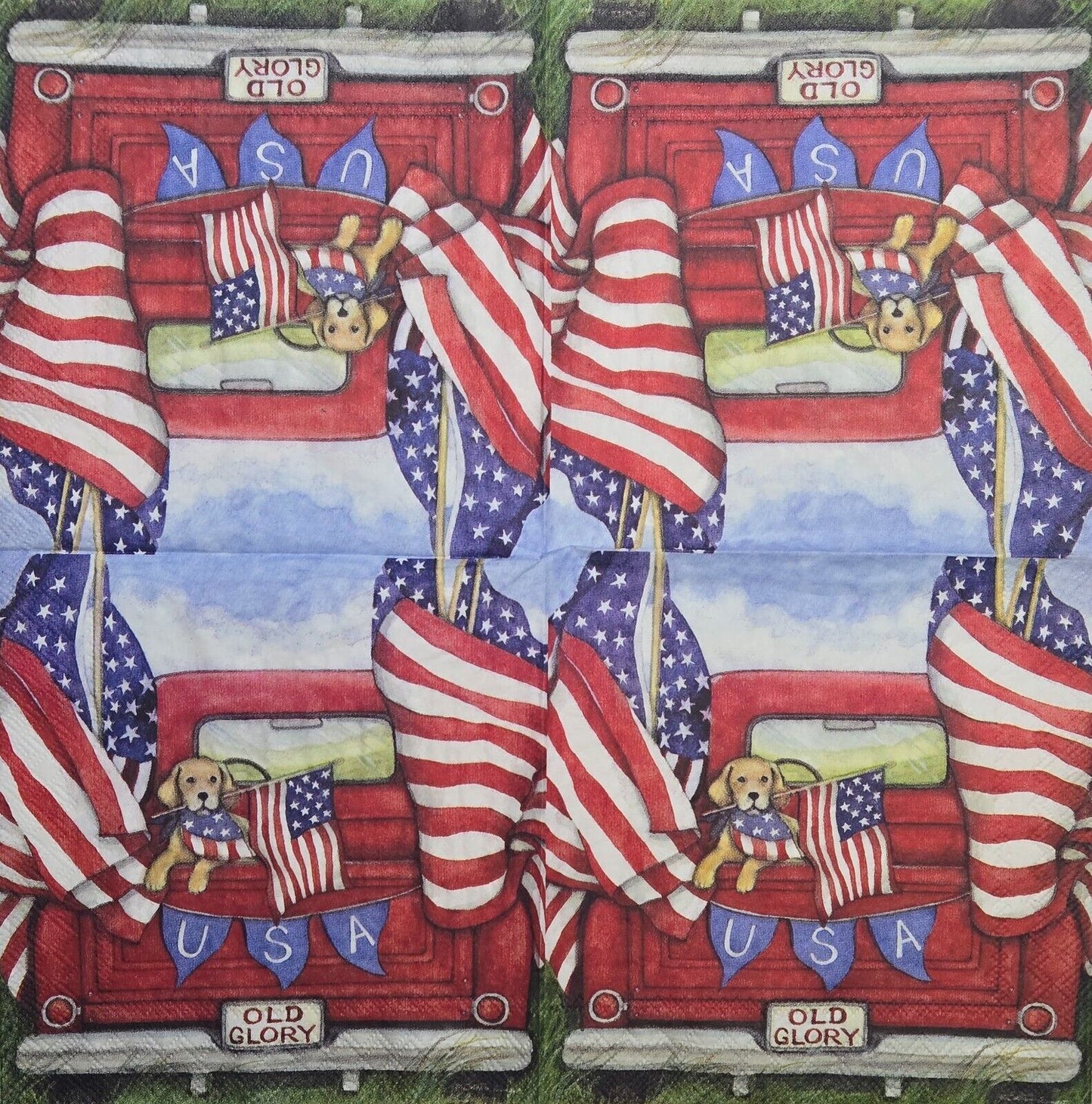 TWO Individual Paper Cocktail Decoupage Napkins - 2629 USA Old Glory Dog