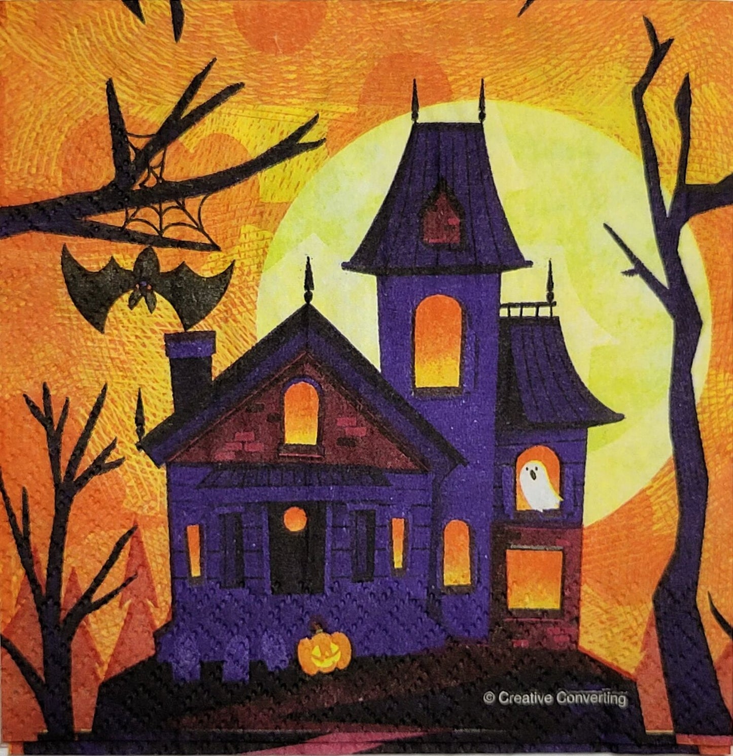 TWO Individual Paper Cocktail Decoupage Napkins - 2486 Spooky Haunted House