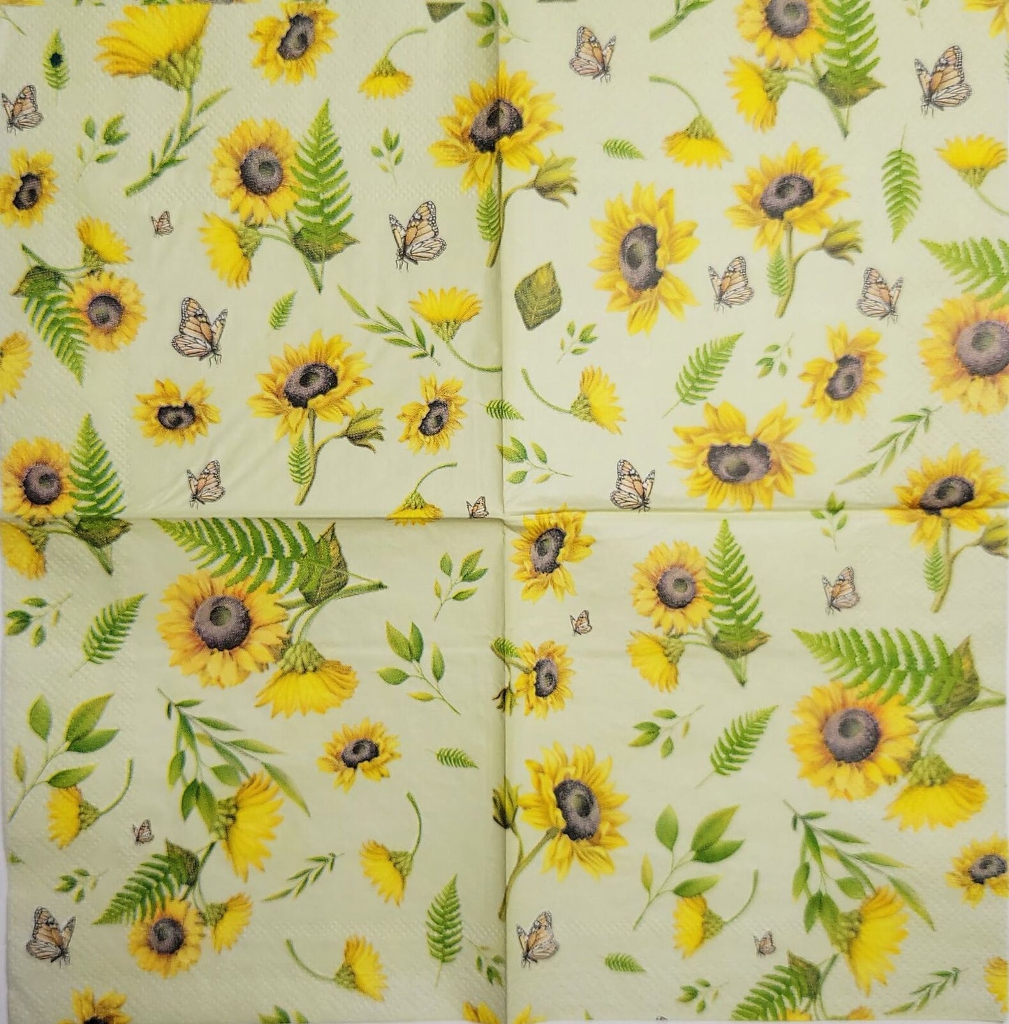 2 Individual Paper Cocktail Decoupage Napkins - 2493 Butterflies & Sunflowers