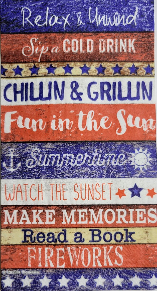 TWO Individual Paper Guest Decoupage Napkins - 2381 Fun Patriotic Summertime