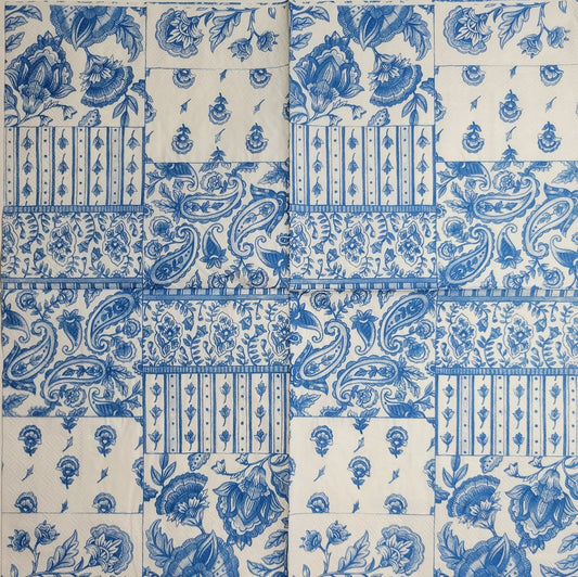 TWO Individual Paper Lunch Decoupage Napkins - 2377 Amsterdam Blue Patchwork