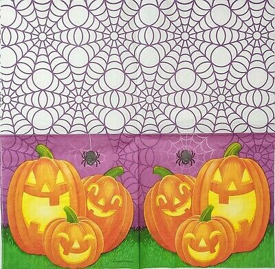 TWO Individual Paper Lunch Decoupage Napkins - 1702 Halloween Jack-O-Lanterns