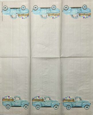 TWO Individual Paper Guest Decoupage Napkins - 1884 Spring Blue Easter Egg Truck