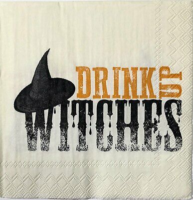 TWO Individual Paper Cocktail Decoupage Napkins - 1584 Drink Up Witches