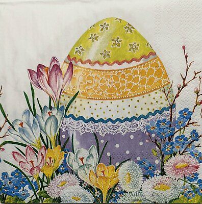 TWO Individual Paper Lunch Decoupage Napkins - 1825 Spring Flowers Easter Egg