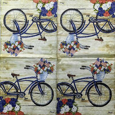 TWO Individual Paper Cocktail Decoupage Napkins - 1402 Americana Blue Bicycle