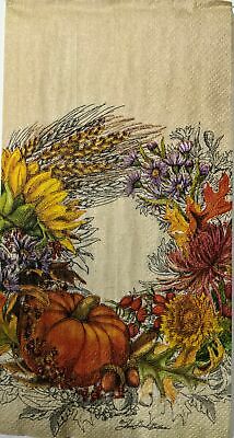 TWO Individual Paper Guest Decoupage Napkins - 1640 Harvest Wreath