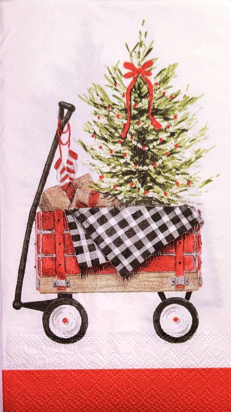 TWO Individual Paper Guest Decoupage Napkins - 2237 Wagon Christmas Tree