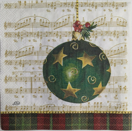 TWO Individual Paper Cocktail Decoupage Napkins - Musical Holiday Ornament 1081