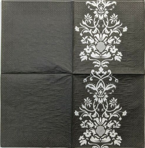 TWO Individual Paper Lunch Decoupage Napkins -Black And White Floral Deco 1117