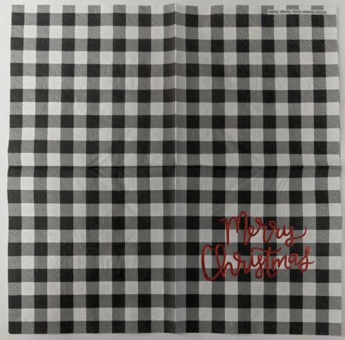 2 Individual Paper Cocktail Decoupage Napkins- Merry Christmas Checkerboard 1084