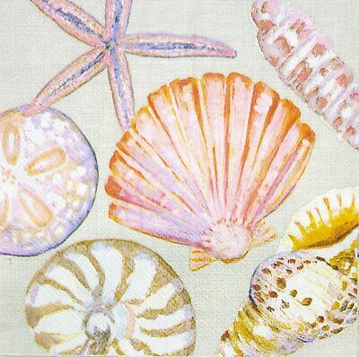 TWO Individual Paper Lunch Decoupage Napkins - 2049 Ocean Shells