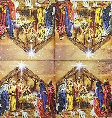 TWO Individual Paper Lunch Decoupage Napkins - 1906 Christmas Nativity