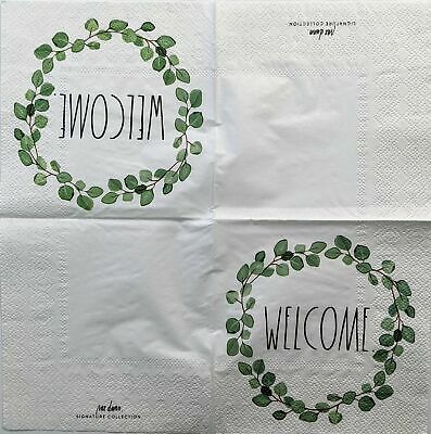 TWO Individual Paper Cocktail Decoupage Napkins - 1415 Welcome Eucalyptus Wreath