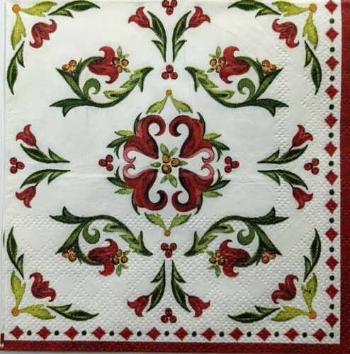 TWO Individual Paper Cocktail Decoupage Napkins - Vischio Red Bell Flowers 1278