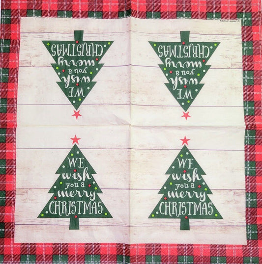 TWO Individual Paper Lunch Decoupage Napkins - 2209 Wish A Merry Christmas Tree