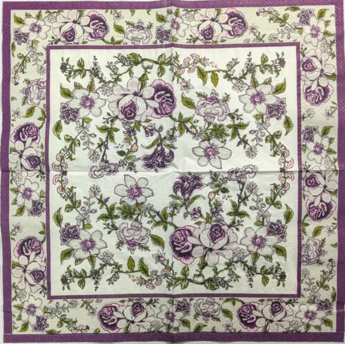 TWO Individual Paper Lunch Decoupage Napkins - Eggplant Bountiful Blossoms 1204