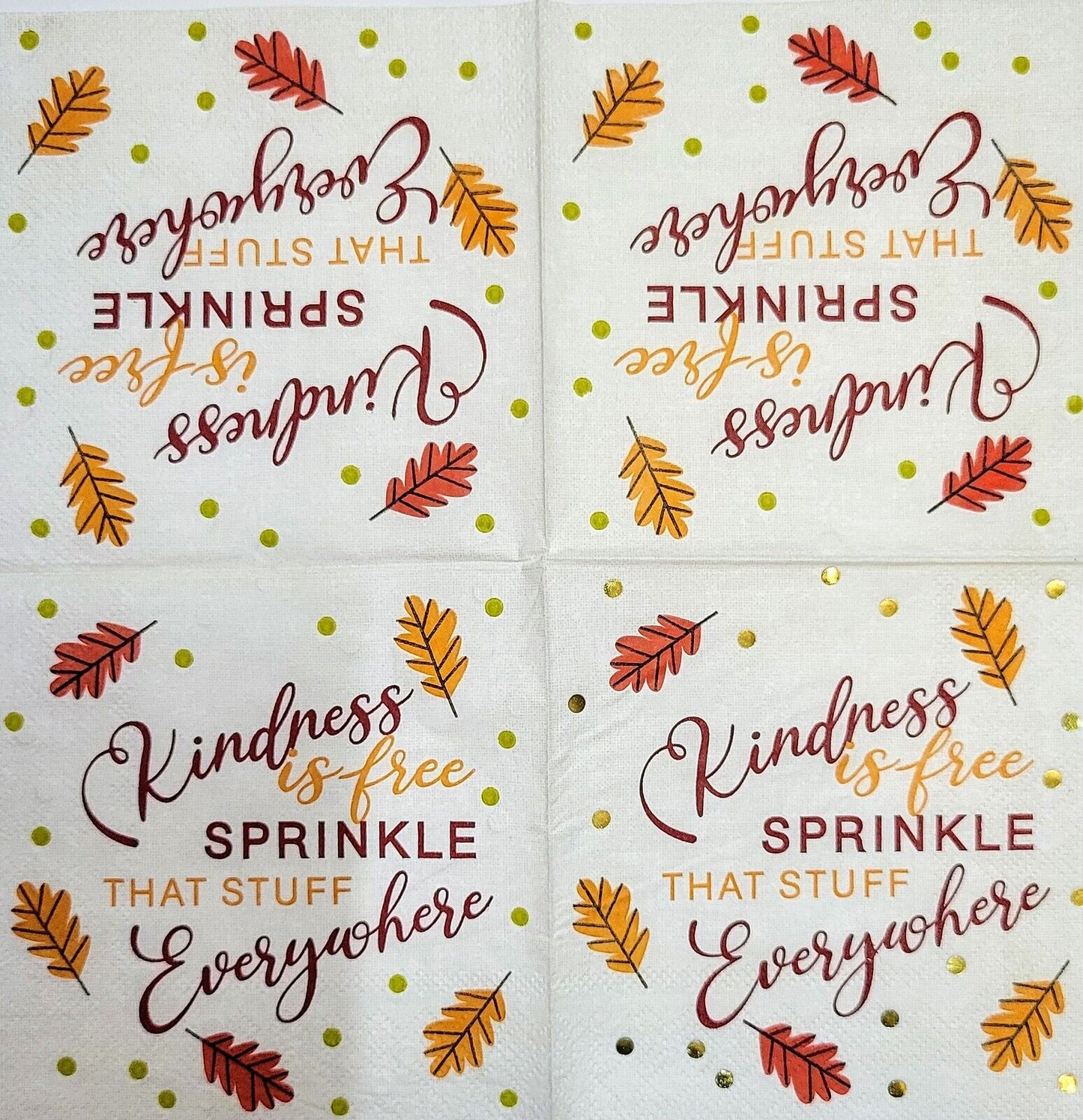 2 Individual Paper Cocktail Decoupage Napkins-2085 Sprinkle Fall Kindness