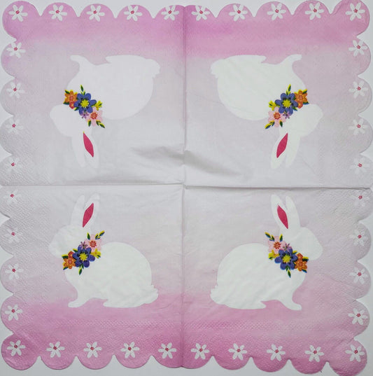 TWO Individual Paper Cocktail Decoupage Napkins - 2365 Pink Scalloped Bunny