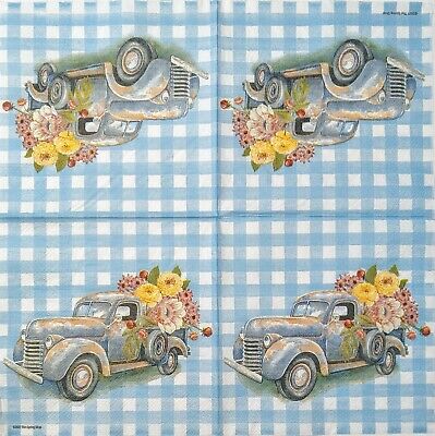 TWO Individual Paper Lunch Decoupage Napkins - 1754 Blooming Spring Truck